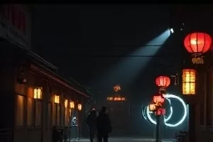 悬疑剧《长夜灯塔》中守塔人夜巡灯塔的画面